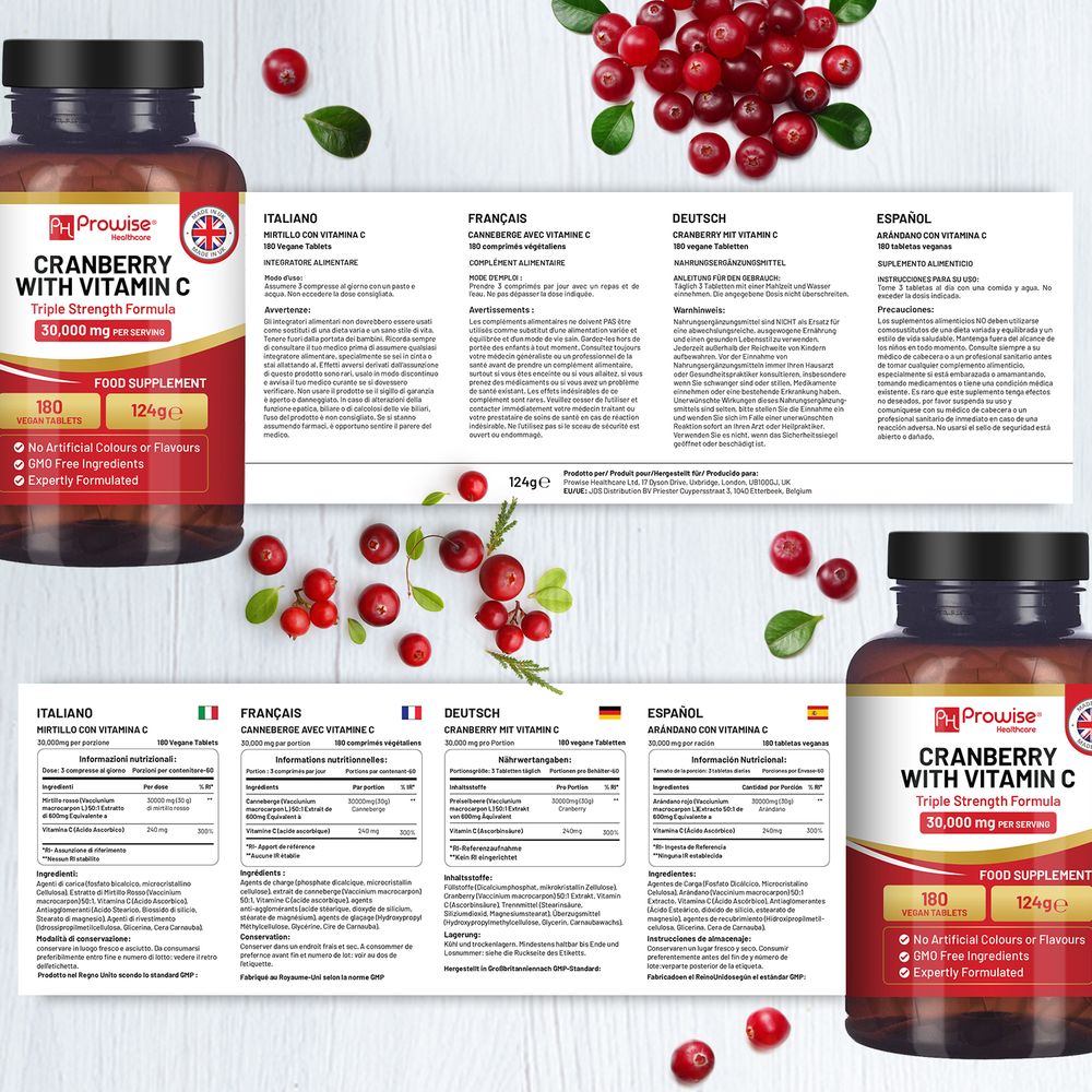 Ultimate Cranberry Power: 30,000mg & Vitamin C - 180 Vegan Tablets