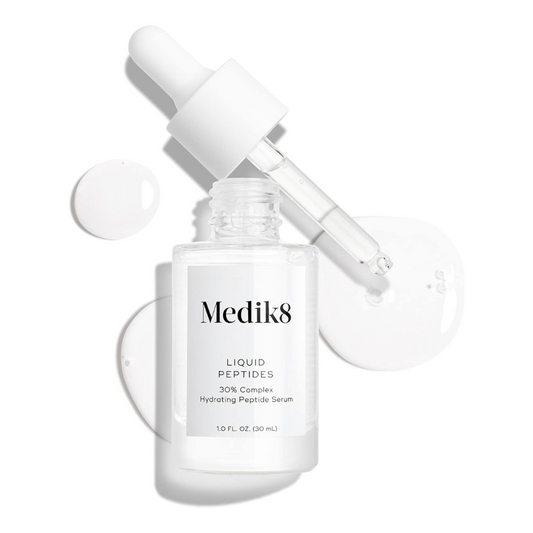 Medik8 Liquid Peptides, Peptide serum, Anti-ageing serum, Collagen booster, Fine lines treatment, Hydrating serum, Skincare UK, Skin elasticity, Anti-wrinkle serum, Daily skincare, Youthful skin