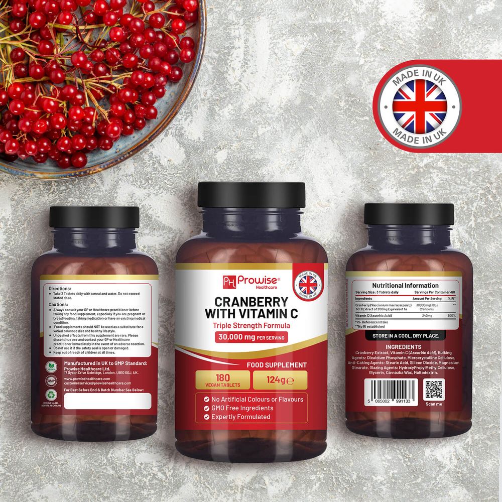 Ultimate Cranberry Power: 30,000mg & Vitamin C - 180 Vegan Tablets