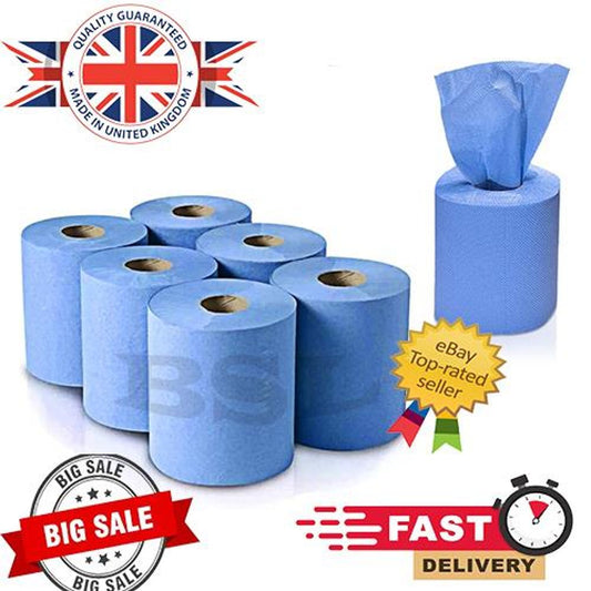 Ultra-Absorbent 6-Pack Recycled Blue Roll Towels for Kitchen & Office Use