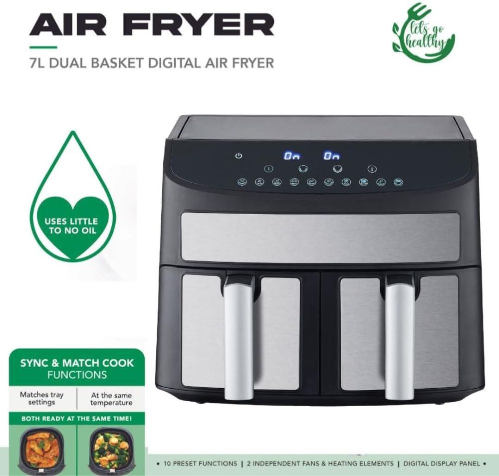 Domestic King 7L Dual Basket Air Fryer - 2400W Powerhouse Cooking!