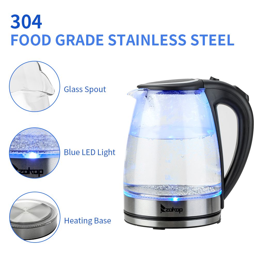 Elegant Blue LED 1.8L Electric Glass Kettle - 2000W UK Plug HD-1857-A